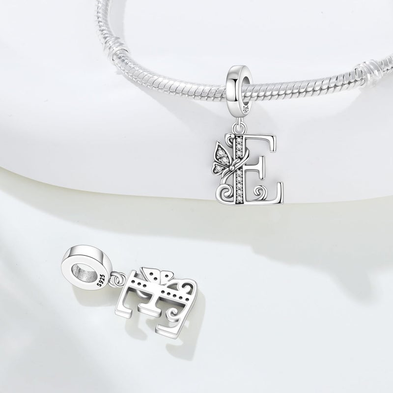 PANPOKI Store 2 Pack 925 Sterling Silver Butterfly Letter Charms for Bracelets and Necklace Alphabet Initial Dangle Pendants Round Spacer Beads Pave Cubic Zirconia Jewelry Gift for Women - Image 2